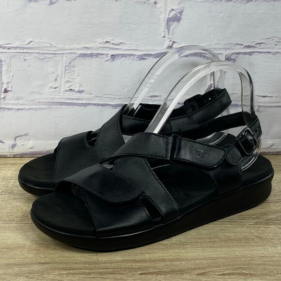 SAS Huggy Cross Strap Sandals Women's Size 9.5 M Black Slingback Comfort Walking - Picture 3 of 8